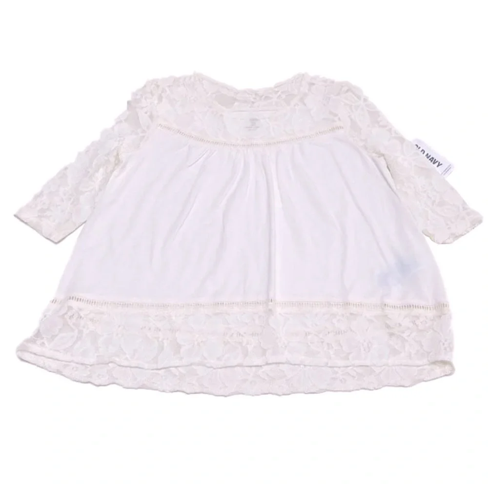 ❤️ 🆕 OLD NAVY Long Sleeve Girls Embroidered Cream Blouse Size S